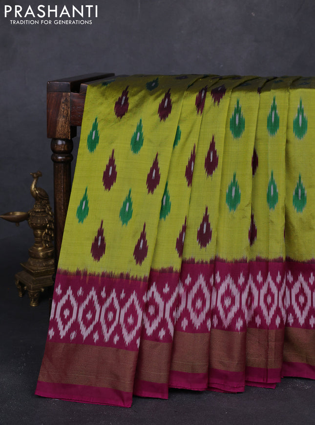 Lime Green & Wine Pochampally Silk Saree