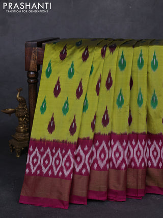 Lime Green & Wine Pochampally Silk Saree