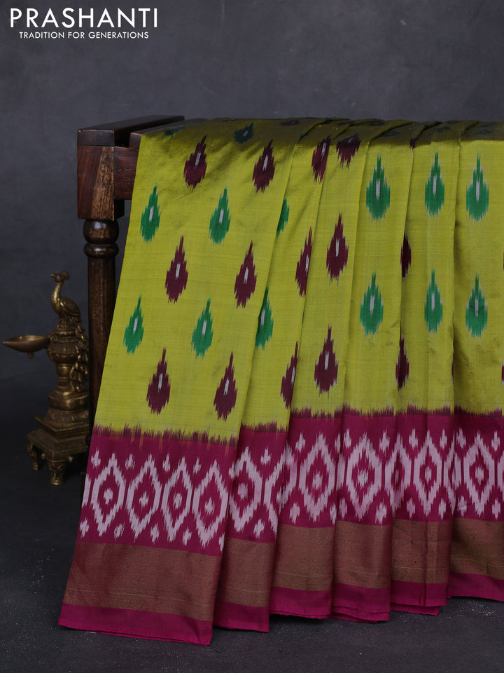 Lime Green & Wine Pochampally Silk Saree