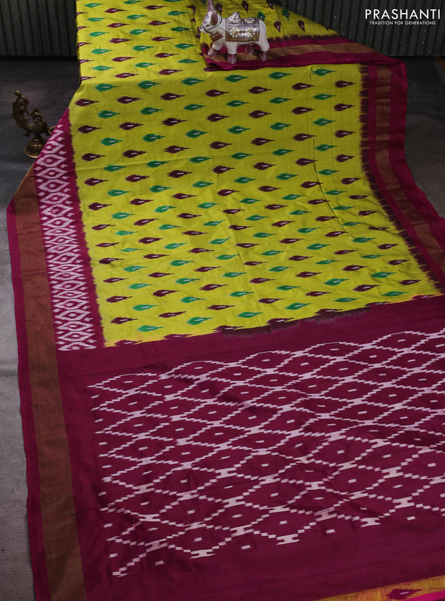 Lime Green & Wine Pochampally Silk Saree