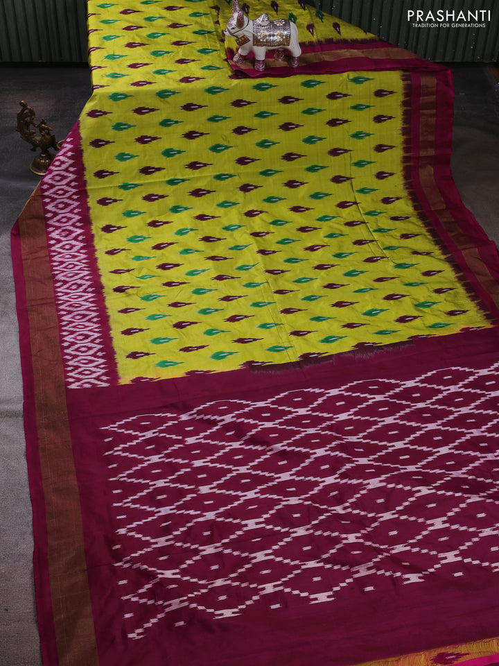 Lime Green & Wine Pochampally Silk Saree