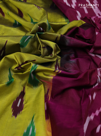 Lime Green & Wine Pochampally Silk Saree