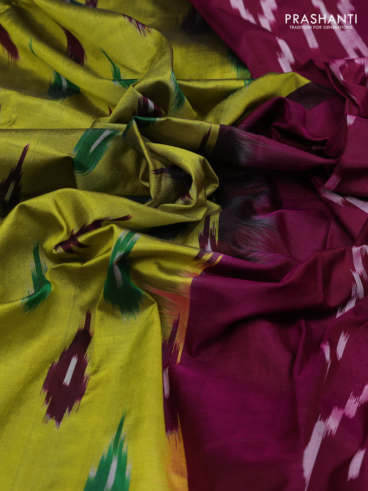 Lime Green & Wine Pochampally Silk Saree