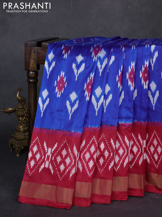 Royal Blue & Red Pochampally Silk Saree