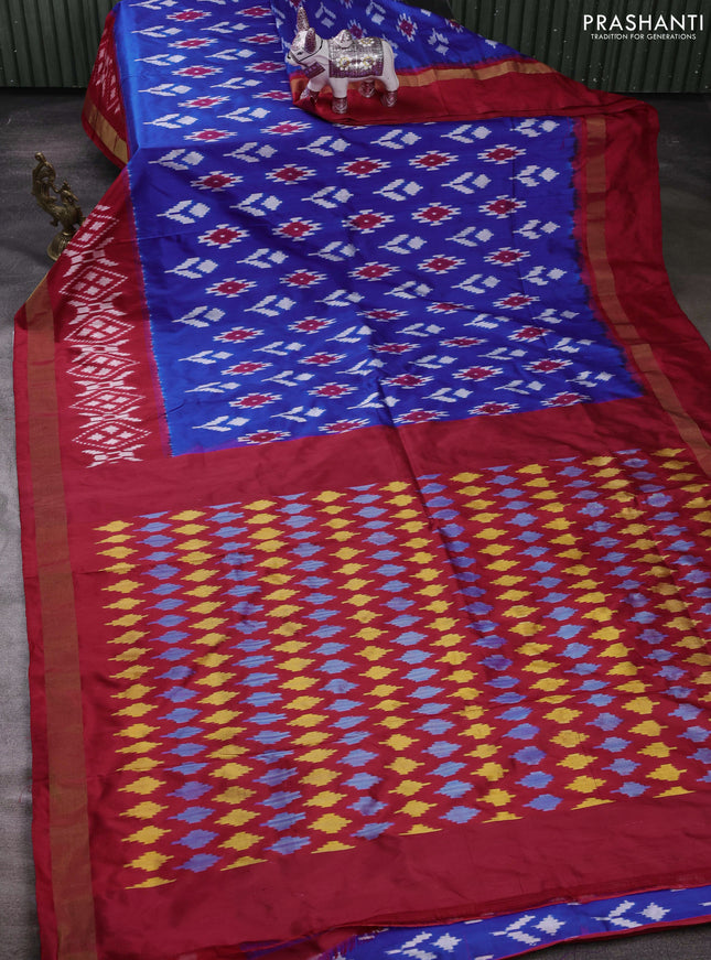 Royal Blue & Red Pochampally Silk Saree