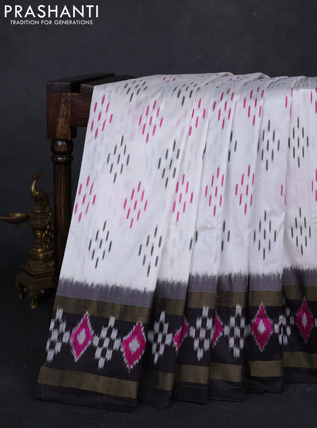 Off White & Black Pochampally Silk Saree