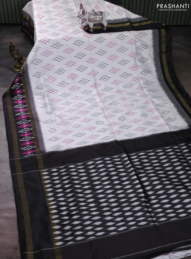 Off White & Black Pochampally Silk Saree