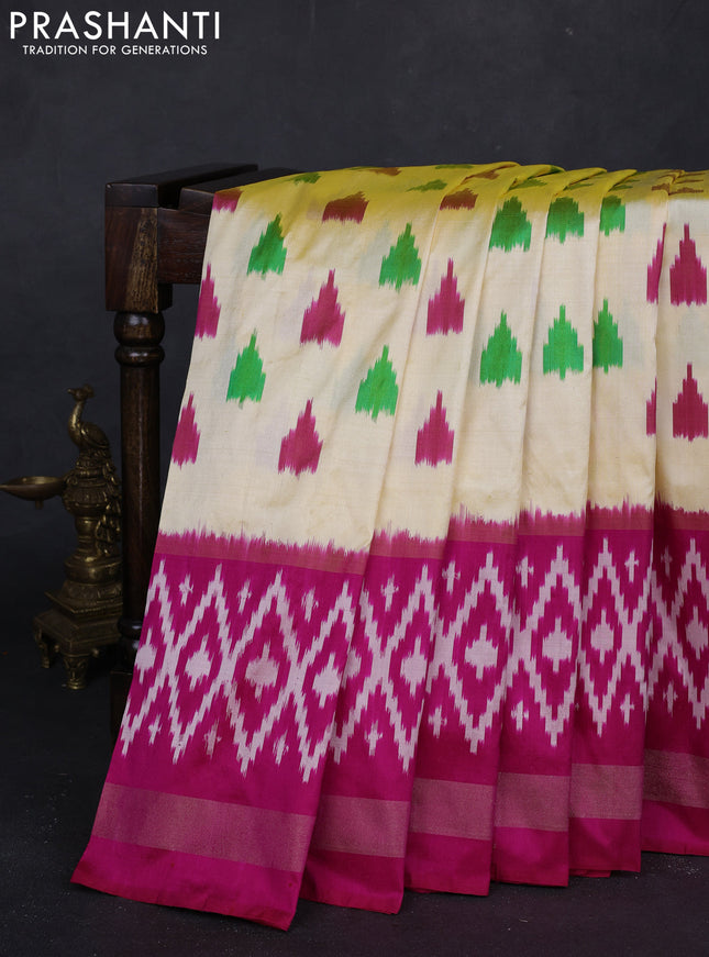 Cream & Pink Pochampally Silk Saree