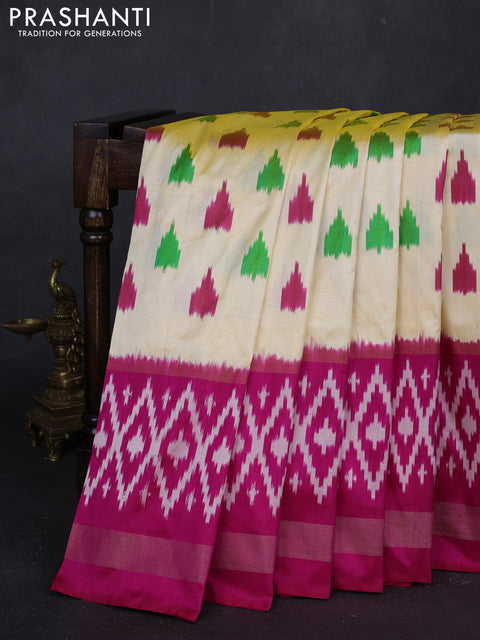 Cream & Pink Pochampally Silk Saree