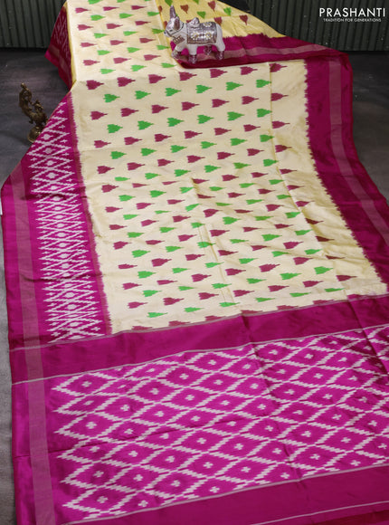 Cream & Pink Pochampally Silk Saree