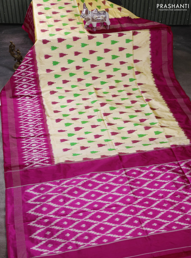 Cream & Pink Pochampally Silk Saree