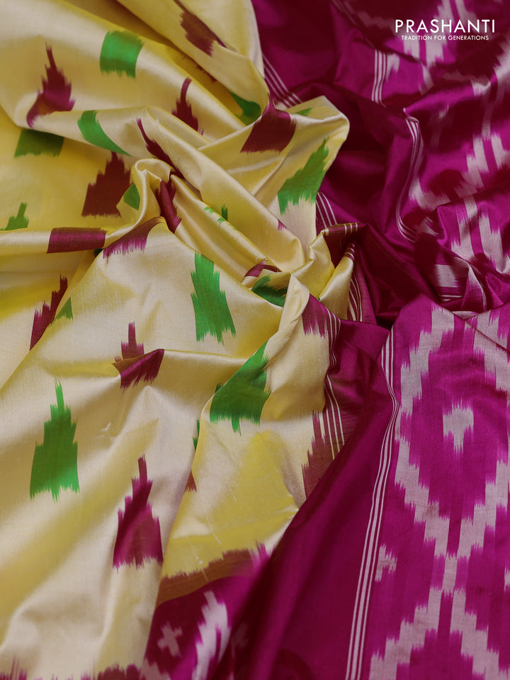 Cream & Pink Pochampally Silk Saree