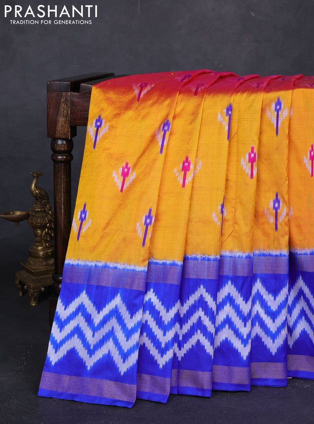 Mango  Yellow & Royal Blue Pochampally Silk Saree