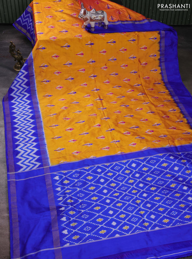 Mango  Yellow & Royal Blue Pochampally Silk Saree