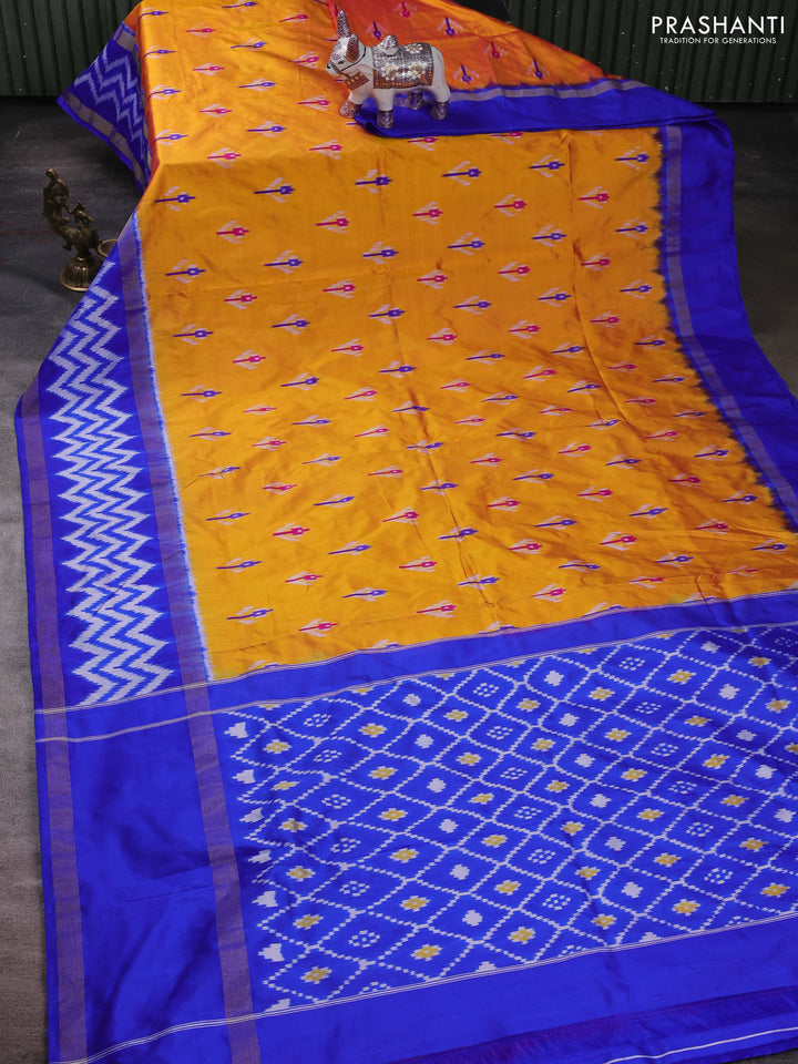 Mango  Yellow & Royal Blue Pochampally Silk Saree