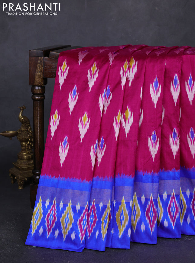 Pink & Royal Blue Pochampally Silk Saree