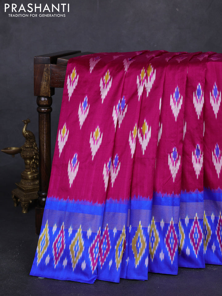 Pink & Royal Blue Pochampally Silk Saree