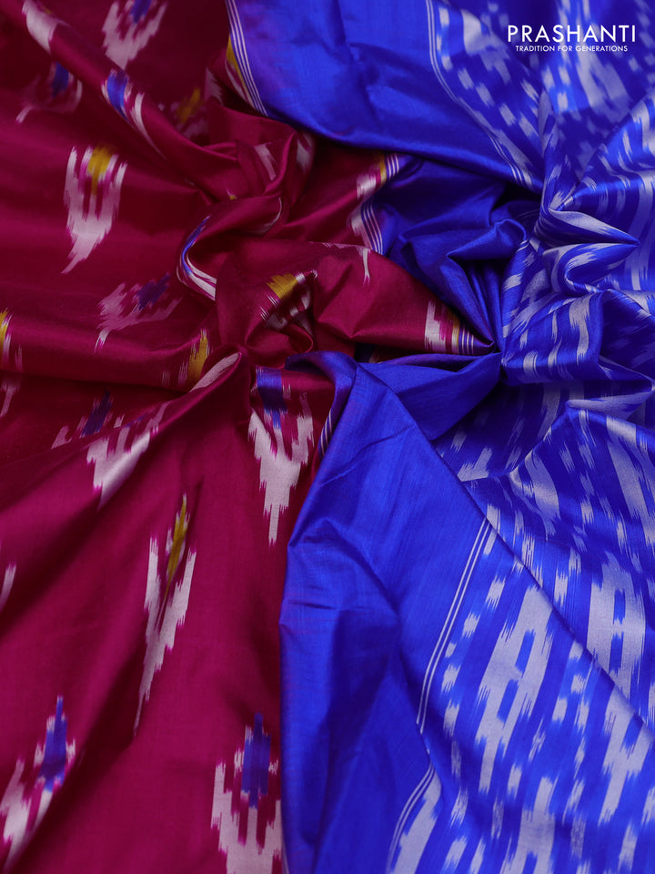 Pink & Royal Blue Pochampally Silk Saree