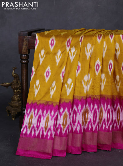 Mustard Yellow & Pink Pochampally Silk Saree