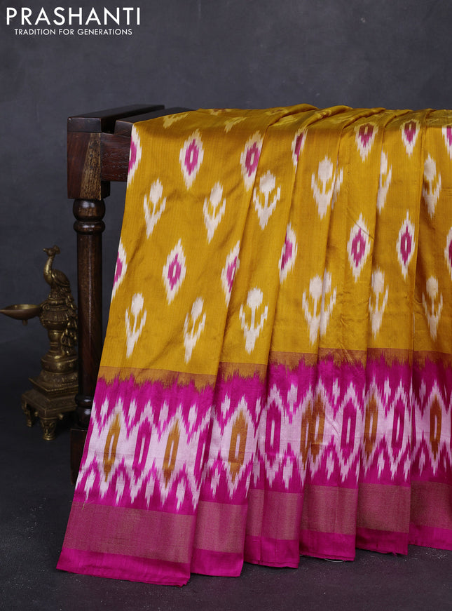 Mustard Yellow & Pink Pochampally Silk Saree
