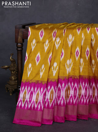 Mustard Yellow & Pink Pochampally Silk Saree
