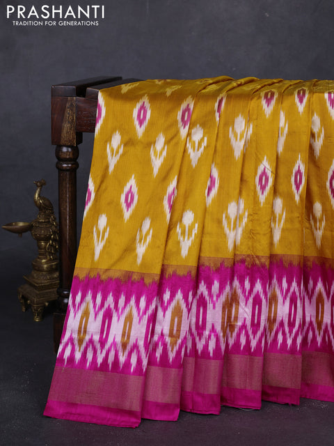 Mustard Yellow & Pink Pochampally Silk Saree