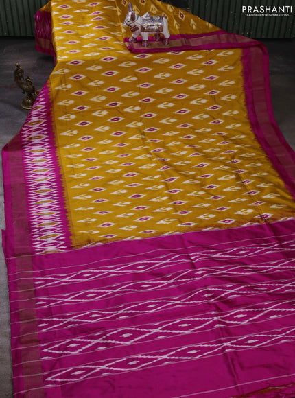 Mustard Yellow & Pink Pochampally Silk Saree