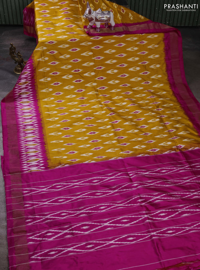 Mustard Yellow & Pink Pochampally Silk Saree