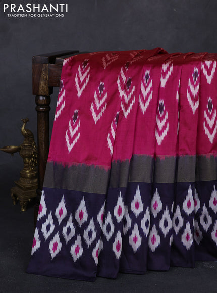 Pink & Navy Blue Pochampally Silk Saree