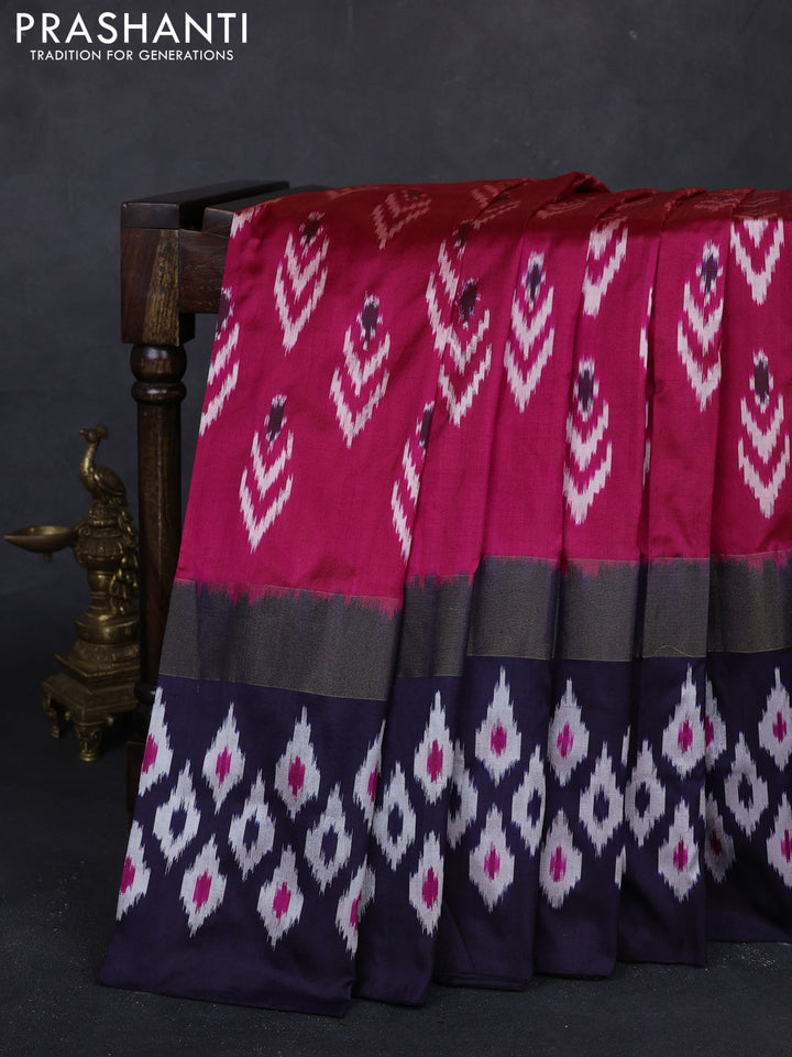 Pink & Navy Blue Pochampally Silk Saree