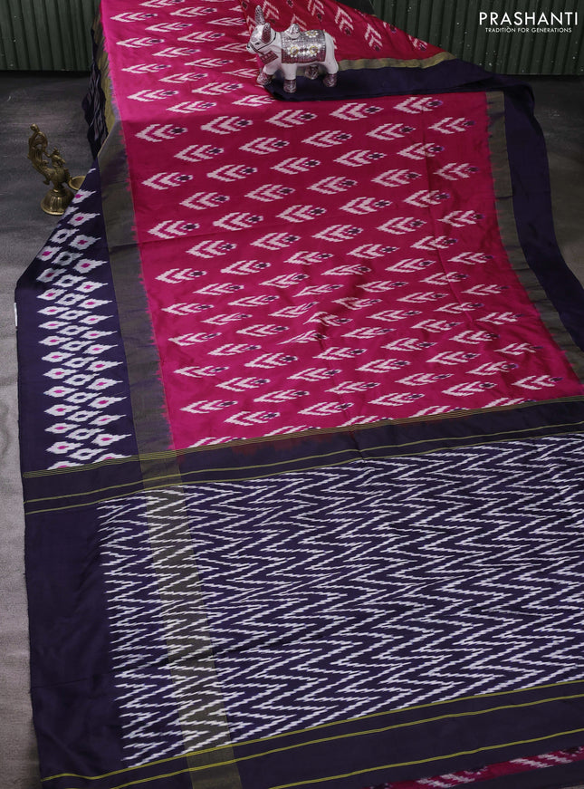 Pink & Navy Blue Pochampally Silk Saree