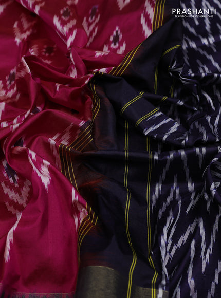 Pink & Navy Blue Pochampally Silk Saree