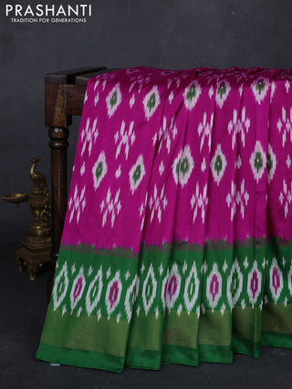 Magenta Pink & Green Pochampally Silk Saree