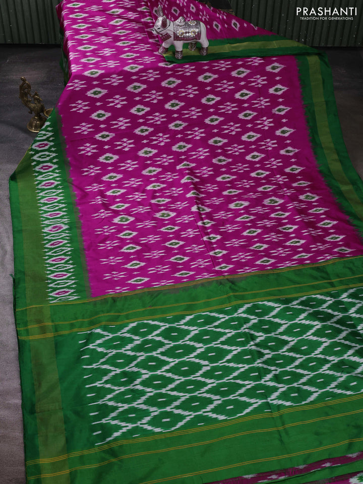 Magenta Pink & Green Pochampally Silk Saree