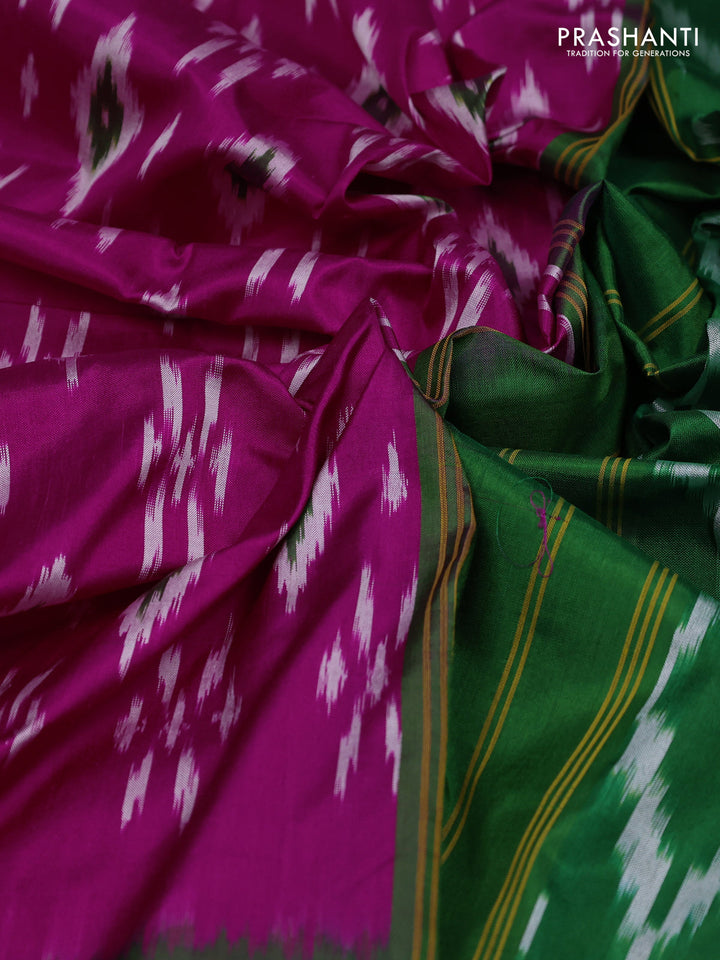 Magenta Pink & Green Pochampally Silk Saree