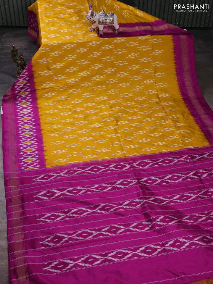 Mustard Yellow & Purple Pochampally Silk Saree