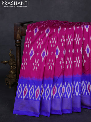 Pink & Royal Blue Pochampally Silk Saree