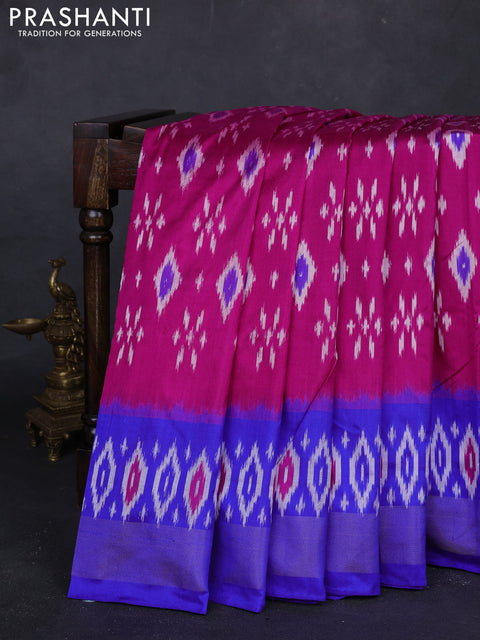 Pink & Royal Blue Pochampally Silk Saree