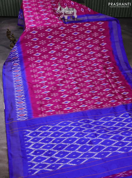 Pink & Royal Blue Pochampally Silk Saree