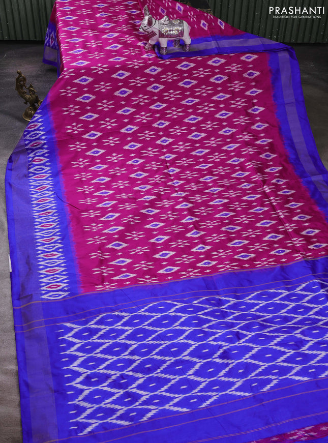 Pink & Royal Blue Pochampally Silk Saree