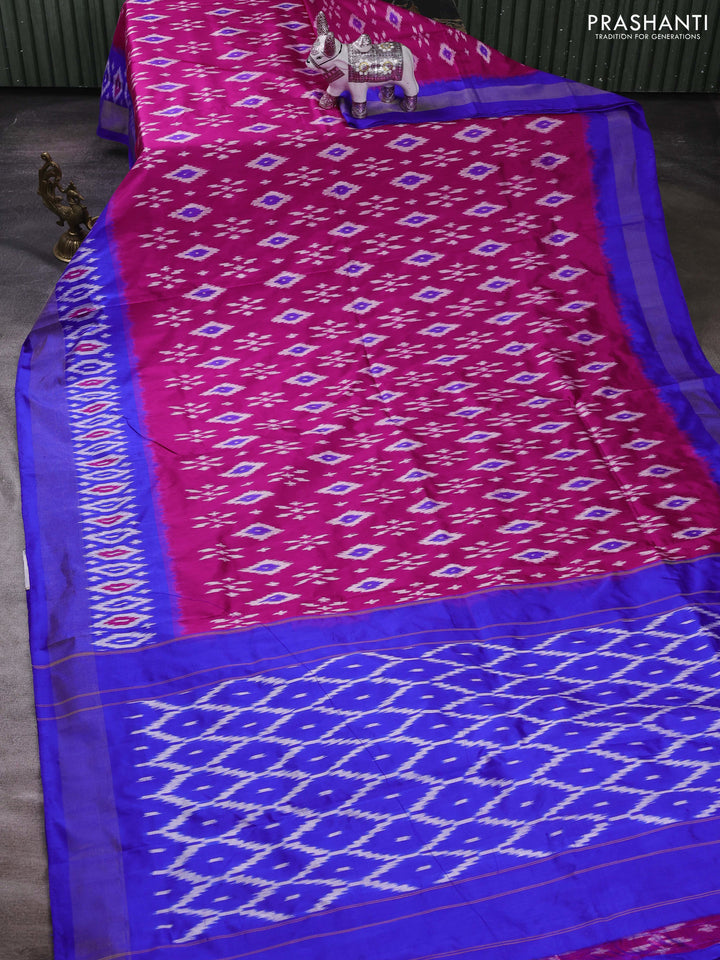 Pink & Royal Blue Pochampally Silk Saree