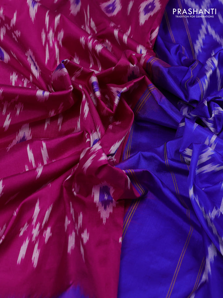Pink & Royal Blue Pochampally Silk Saree