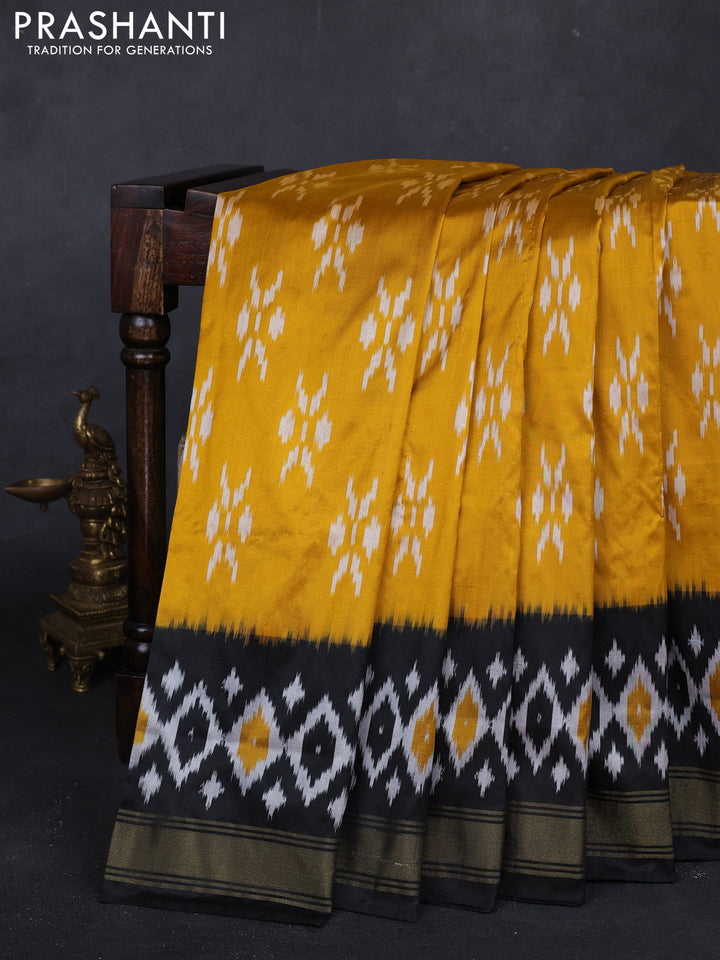 Mustard Yellow & Black Pochampally Silk Saree