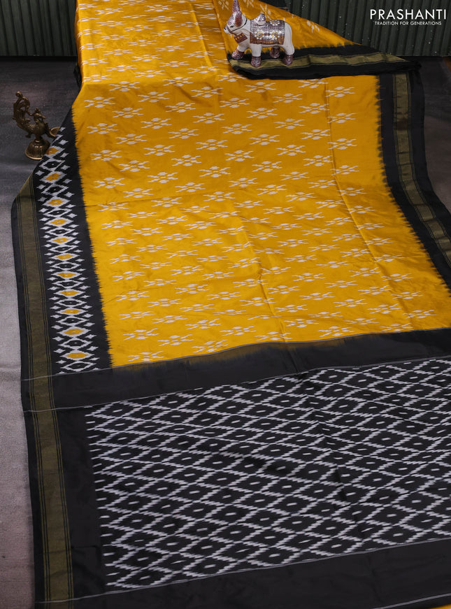 Mustard Yellow & Black Pochampally Silk Saree