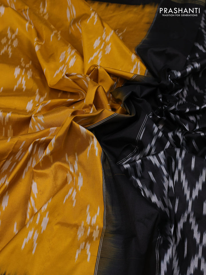Mustard Yellow & Black Pochampally Silk Saree