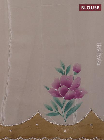 Beige & Brown Pure Organza Silk - Embroidery