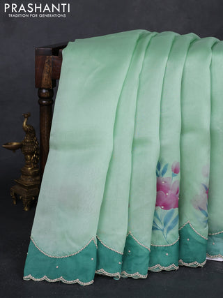 Teal Green & Green Pure Organza Silk - Embroidery