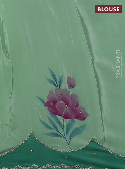 Teal Green & Green Pure Organza Silk - Embroidery