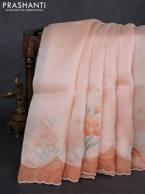 Pale Orange & Rust Pure Organza Silk - Embroidery