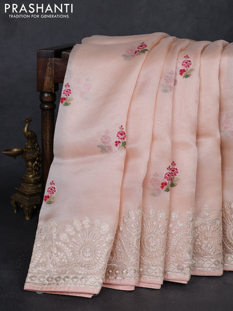 Pale Orange Pure Organza Silk - Embroidery